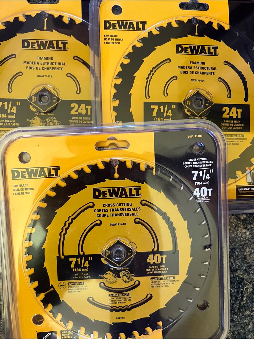 DEWALT 7-1/4" 40T and 24T Cross Cutting Saw Blade - Yellow & Black